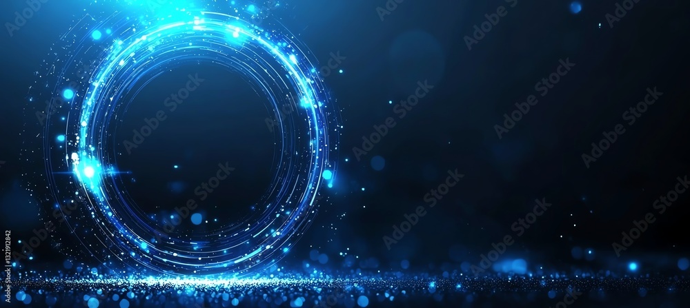Poster a stunning blue circular light pattern illuminates a dark background, creating a mesmerizing visual 