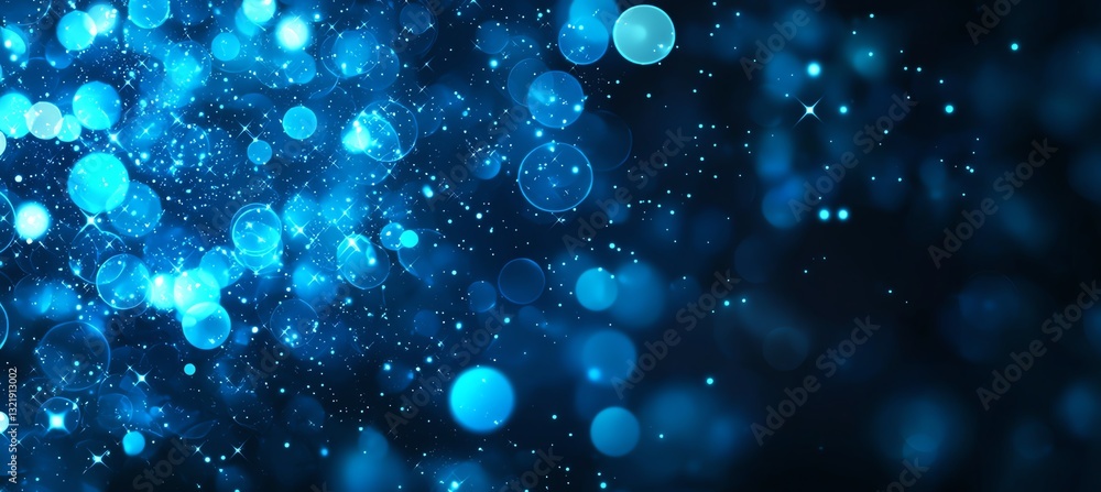 Aufkleber an abstract background of shimmering blue bokeh lights creates a magical atmosphere, ideal for use i
