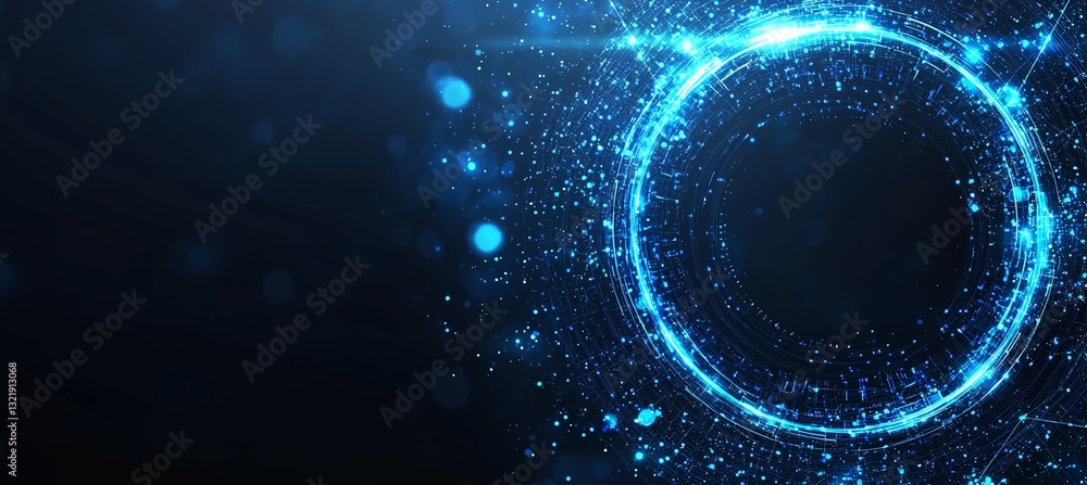 Poster a captivating blue abstract graphic featuring a circular design filled with sparkling particles, ide