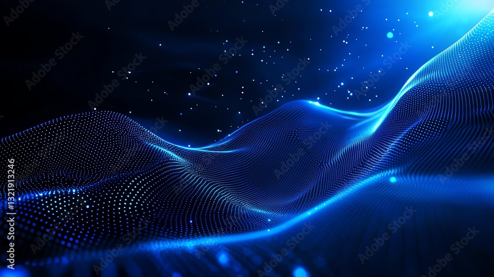 Poster a mesmerizing wave of blue light, creating an abstract digital landscape. perfect for backgrounds, t