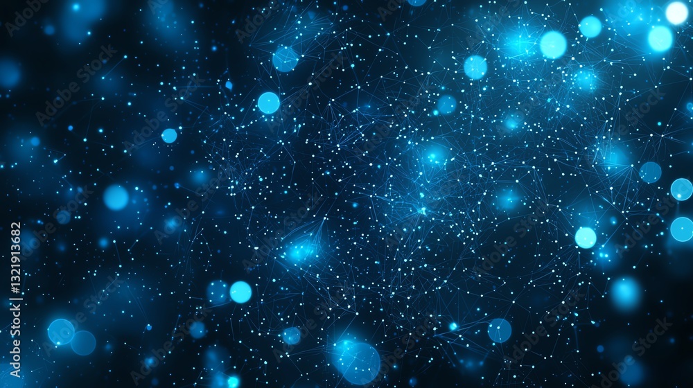 Poster a mesmerizing array of glowing blue particles on a dark background, creating a dynamic and vibrant a