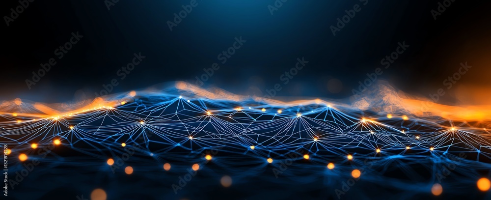 Poster a captivating digital landscape featuring intricate lines and glowing nodes, symbolizing connectivit