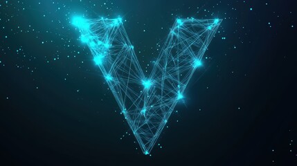 A glowing network-style letter "V" composed of interconnected points and lines.
