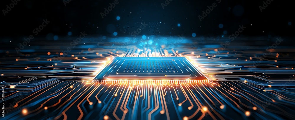 Aufkleber a close-up view of a modern microchip illuminated with glowing circuits, representing advanced techn