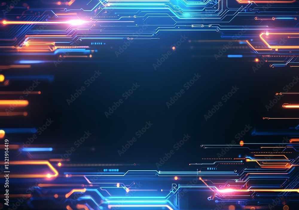 Poster this vibrant digital background features abstract circuit patterns in bright colors, creating a sens