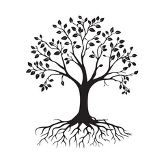 Tree with Roots and Branches &ndash; Nature and Growth Symbol Vector Illustration