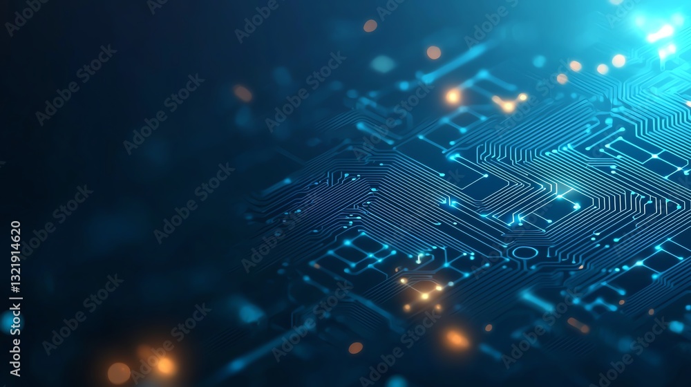 Poster a close-up view of a modern microchip with intricate circuitry and glowing elements, representing ad