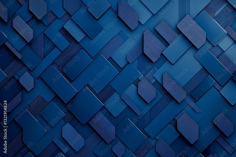 Poster this abstract background features an intricate design of blue geometric shapes layered and overlappi