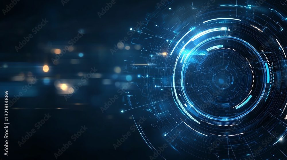 Poster a futuristic digital background featuring abstract shapes and glowing neon elements, symbolizing inn
