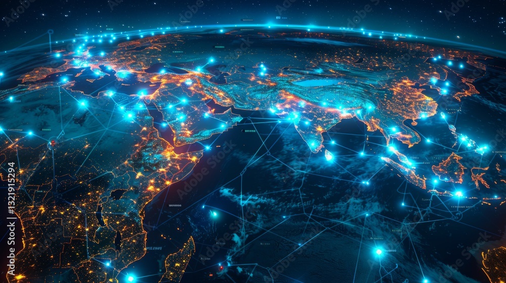 Aufkleber a vibrant depiction of earth from space depicts illuminated cities and intricate networks symbolizin