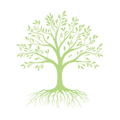 Nature Tree with Roots and Branches – Green Vector Illustration