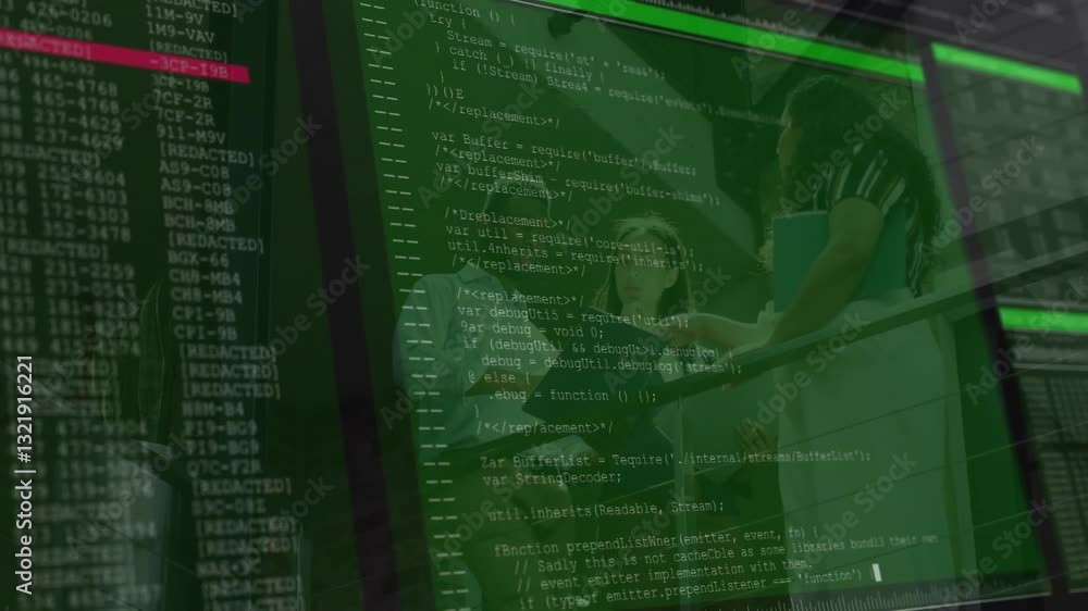 Aufkleber animation overlaying diverse team collaborating on project in office setting