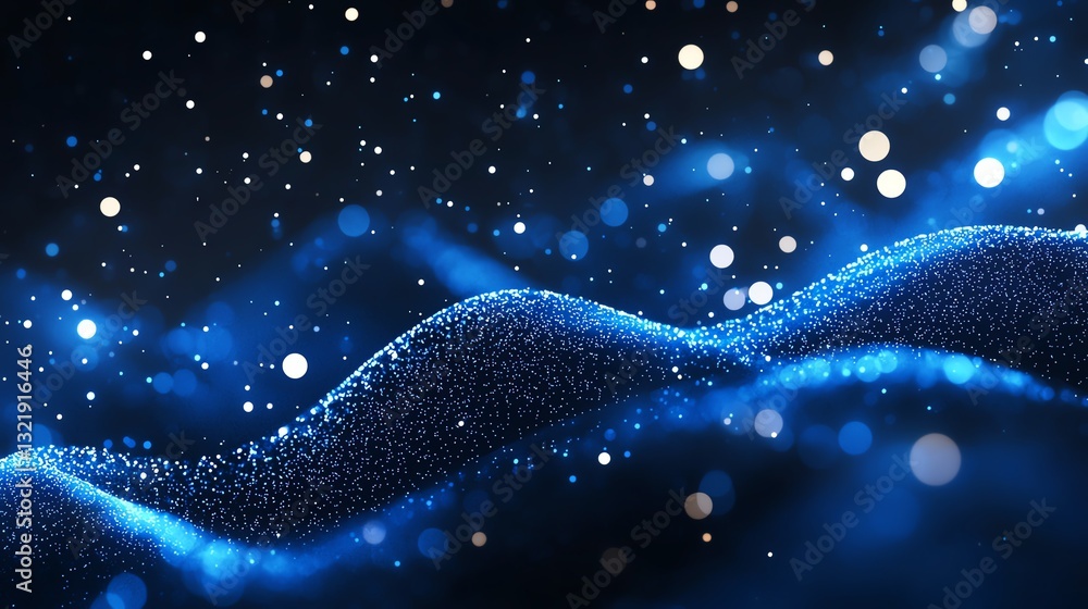 Aufkleber abstract blue waves illuminated with sparkling particles create a captivating visual in a dark backg