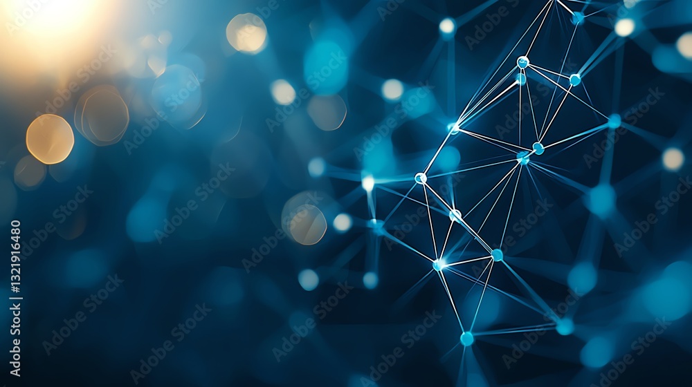 Poster abstract technology background featuring interconnected nodes and lines, symbolizing data communicat