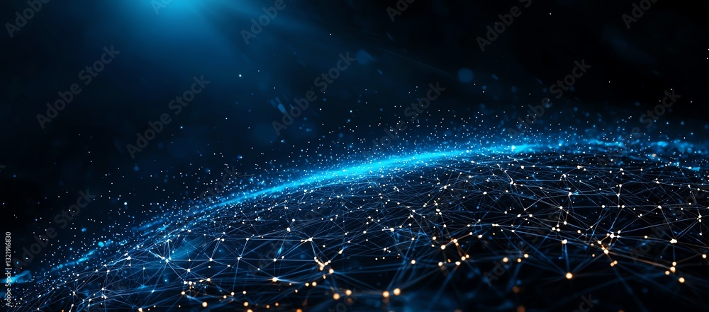 Poster a stunning visualization of a digital landscape showcasing a network of interconnected nodes and glo
