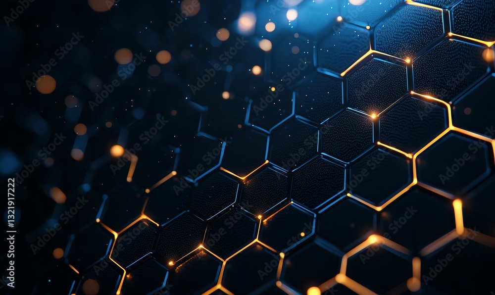 Poster this image features an intricate hexagonal pattern illuminated with a modern glow, showcasing the be