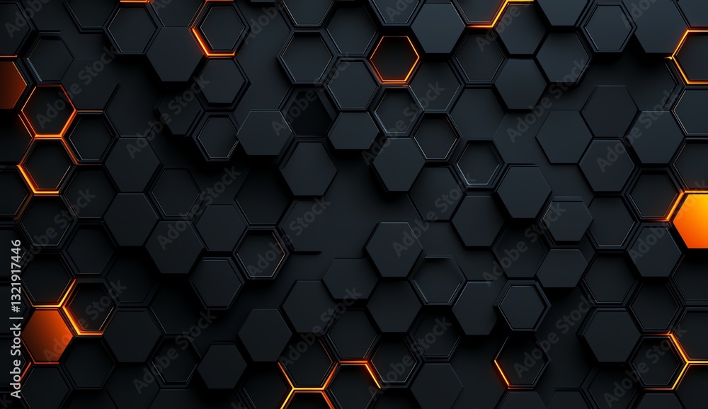 Poster a visually striking pattern of hexagonal shapes in black and orange. this abstract design captures a