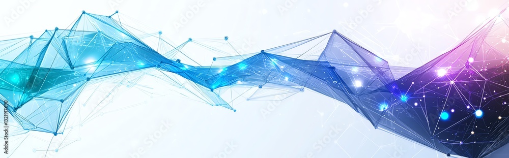 Poster a vibrant digital wave of interconnected lines and points, symbolizing data flow and innovation in t