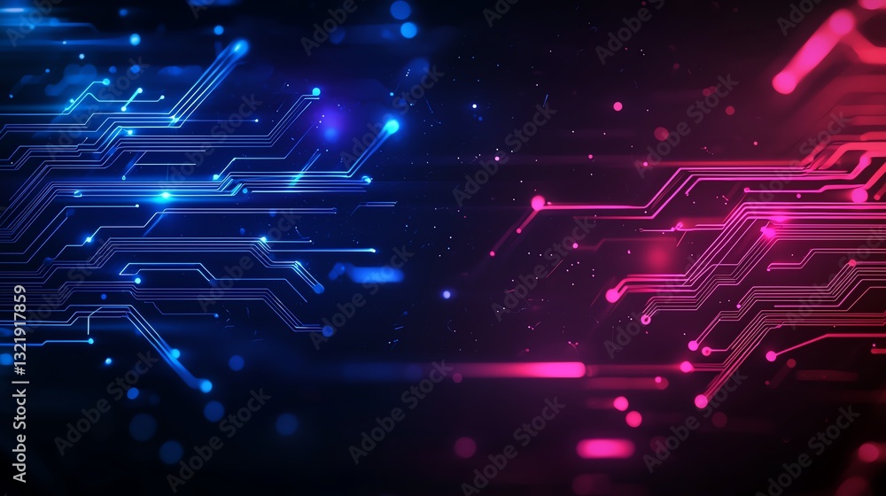 Poster this vibrant digital background features intricate circuits with contrasting blue and red light patt