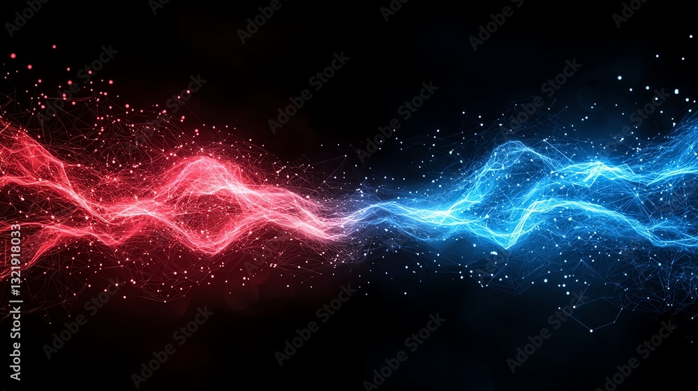 Poster a vibrant abstraction of energy waves in red and blue, symbolizing contrast and motion. this dynamic