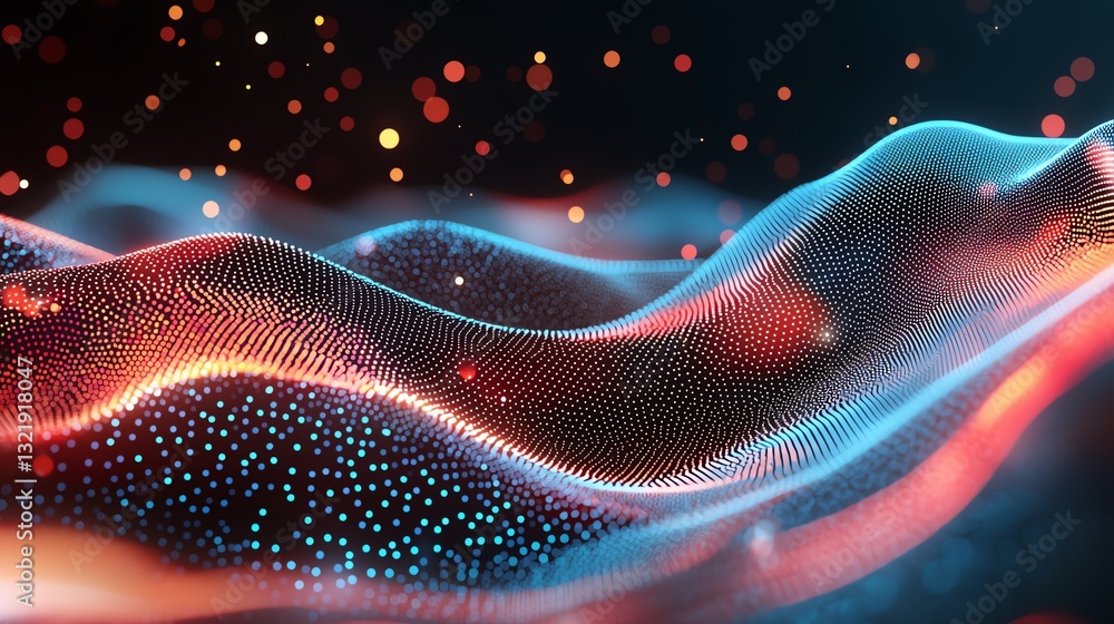Aufkleber a vibrant, abstract representation of flowing waves with glowing particles, showcasing dynamic color