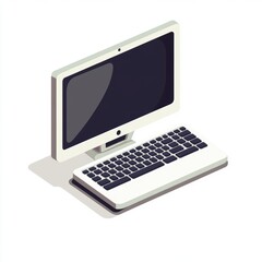 Isometric illustration of a modern laptop with a sleek white design and a minimalistic aesthetic.