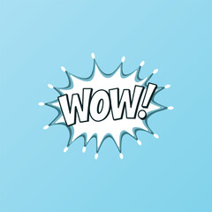 Vibrant WOW! Speech Bubble Graphic with Dynamic Explosive Design on Soft Blue Background for Creative Projects