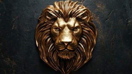 A Golden Lion Head Sculpture Against A Dark Textured Background