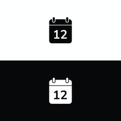 Stylish Minimalist Calendar Icon Featuring Date 12 in Black and White for Modern Designs, Digital Interfaces, and Graphic Projects