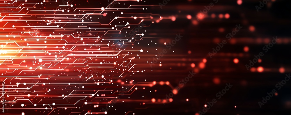 Poster abstract digital background with glowing lines and particles, representing data flow and technologic