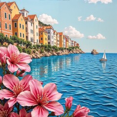 Colorful Coastal Town Idyllic Waterfront Scene