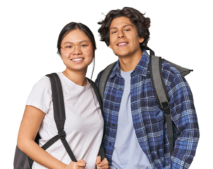 Content multiracial young student couple in studio