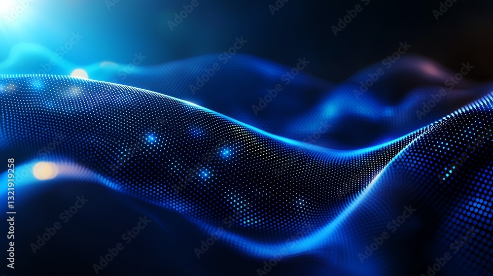 Poster an abstract representation of digital waves showcasing vibrant blue colors and intricate patterns. p