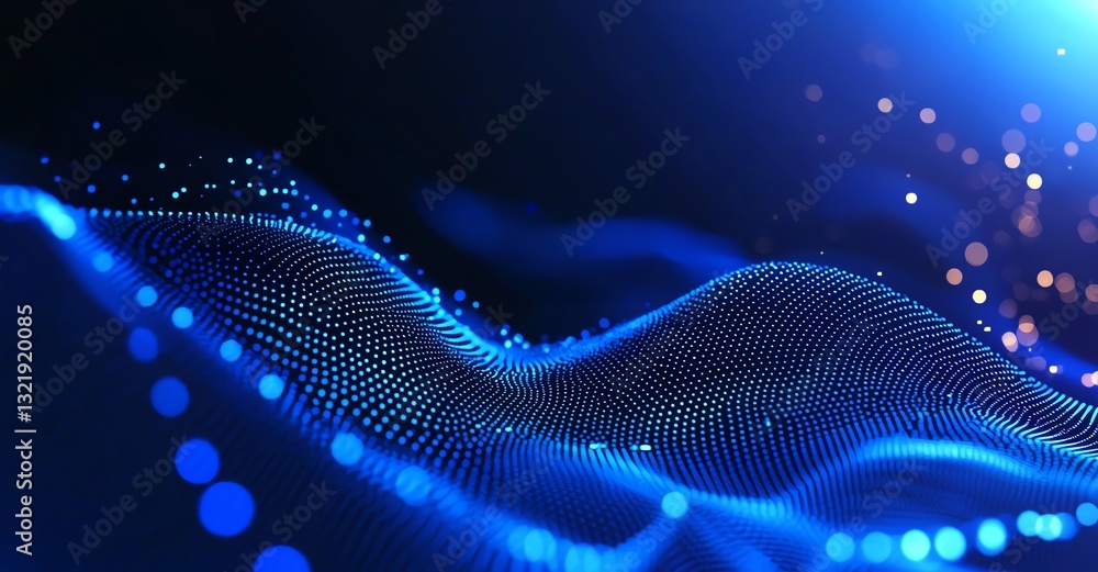 Aufkleber a captivating abstract illustration featuring dynamic blue waves composed of glowing dots, symbolizi