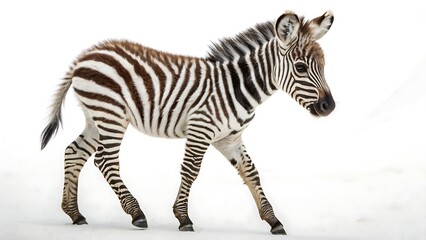Obraz premium Beautiful Baby Zebra on a White Background – Adorable Wildlife Photography