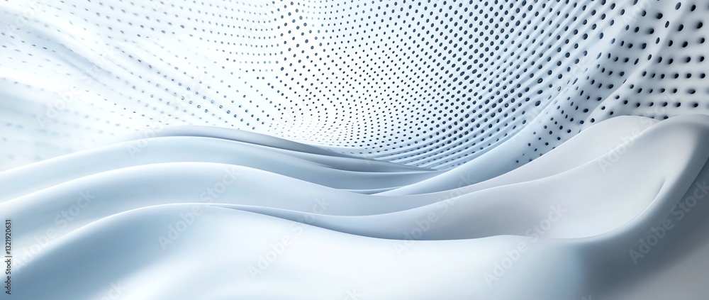 Poster a smooth, flowing texture of white fabric interwoven with a mesh pattern, creating a modern and abst