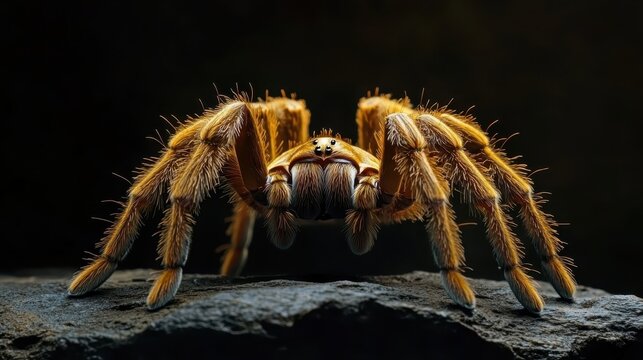 A close up image of a large brown hairy spider