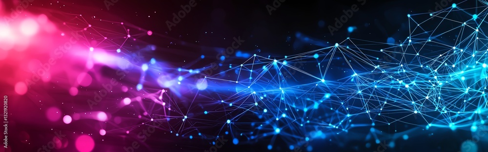 Poster a vibrant abstract representation of interconnected lines and nodes, symbolizing data flow and digit