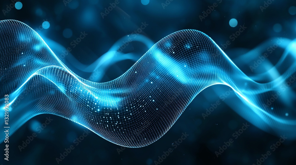 Poster a mesmerizing abstract representation of flowing blue waves, symbolizing technology and innovation. 