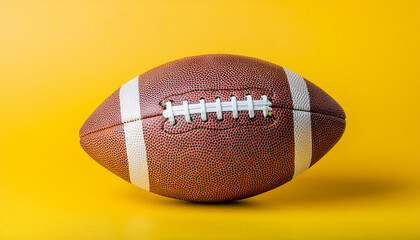American football ball isolated on bright yellow background. Active sport, competitive game.