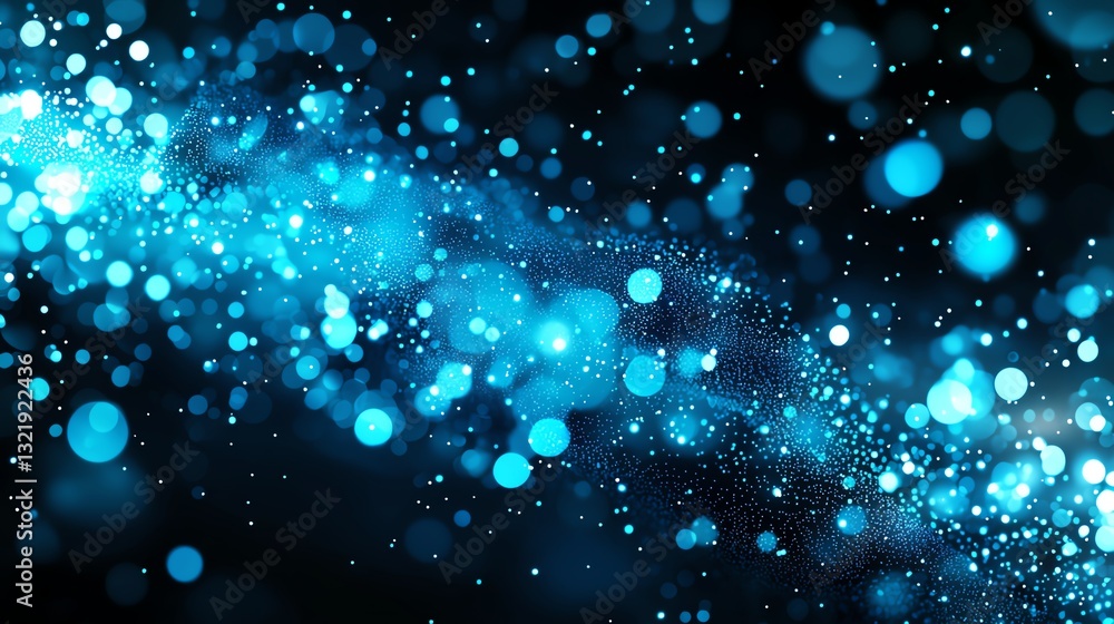 Poster a stunning abstract image featuring vibrant blue bokeh lights against a dark background, creating a 