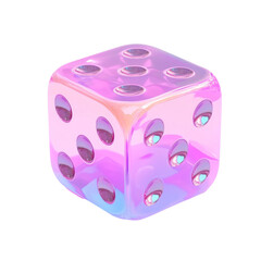 A vibrant iridescent pink dice ready for a roll