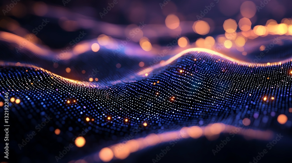 Poster a mesmerizing abstract depiction of flowing waves of light and color, creating a digital landscape p