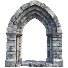  A medieval stone archway with an arched window, transparent background PNG