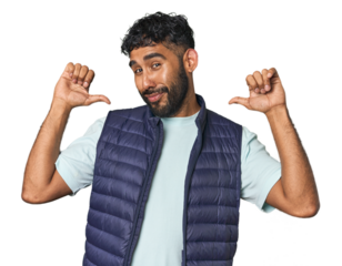 Young Hispanic man isolated feels proud and self confident, example to follow.