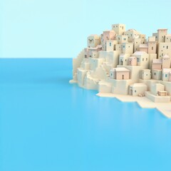 Cliffside Village Serene 3D Rendering by Sea