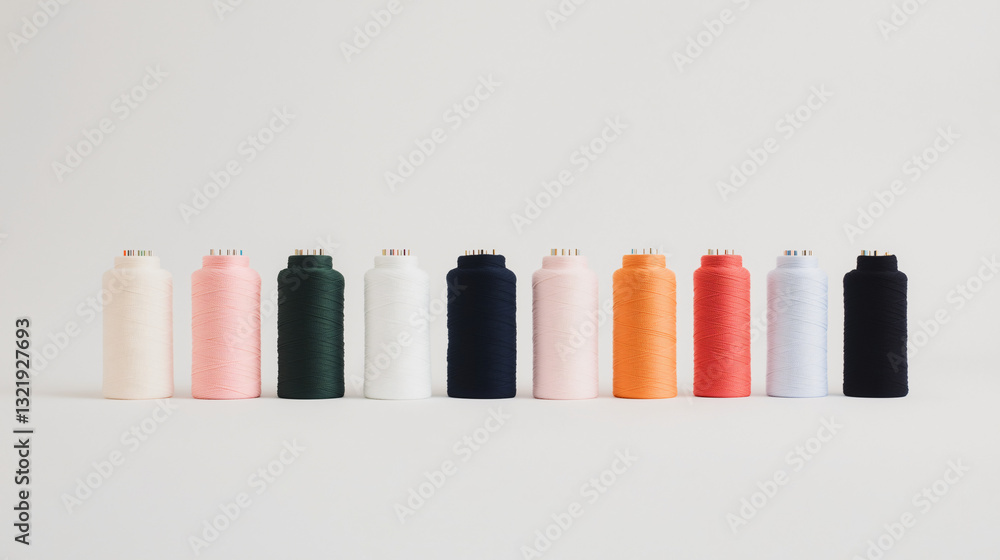 Aufkleber threads of creativity: a vibrant collection of colorful thread spools arranged in a neat row, ready 