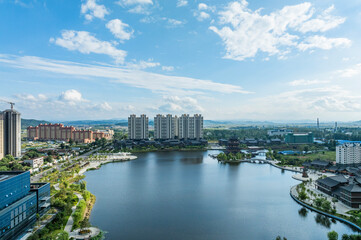 Obraz premium Bohai Lake City park landscape in Dunhua, Jilin Province