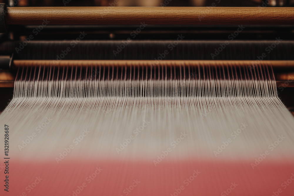 Poster precision weaving: an extreme close-up captures the intricate process of weaving with industrial mac