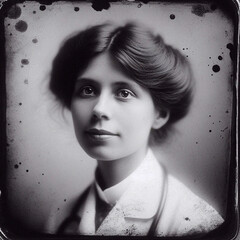 Antique black and white photo of a woman doctor with a stethoscope, historical portrait